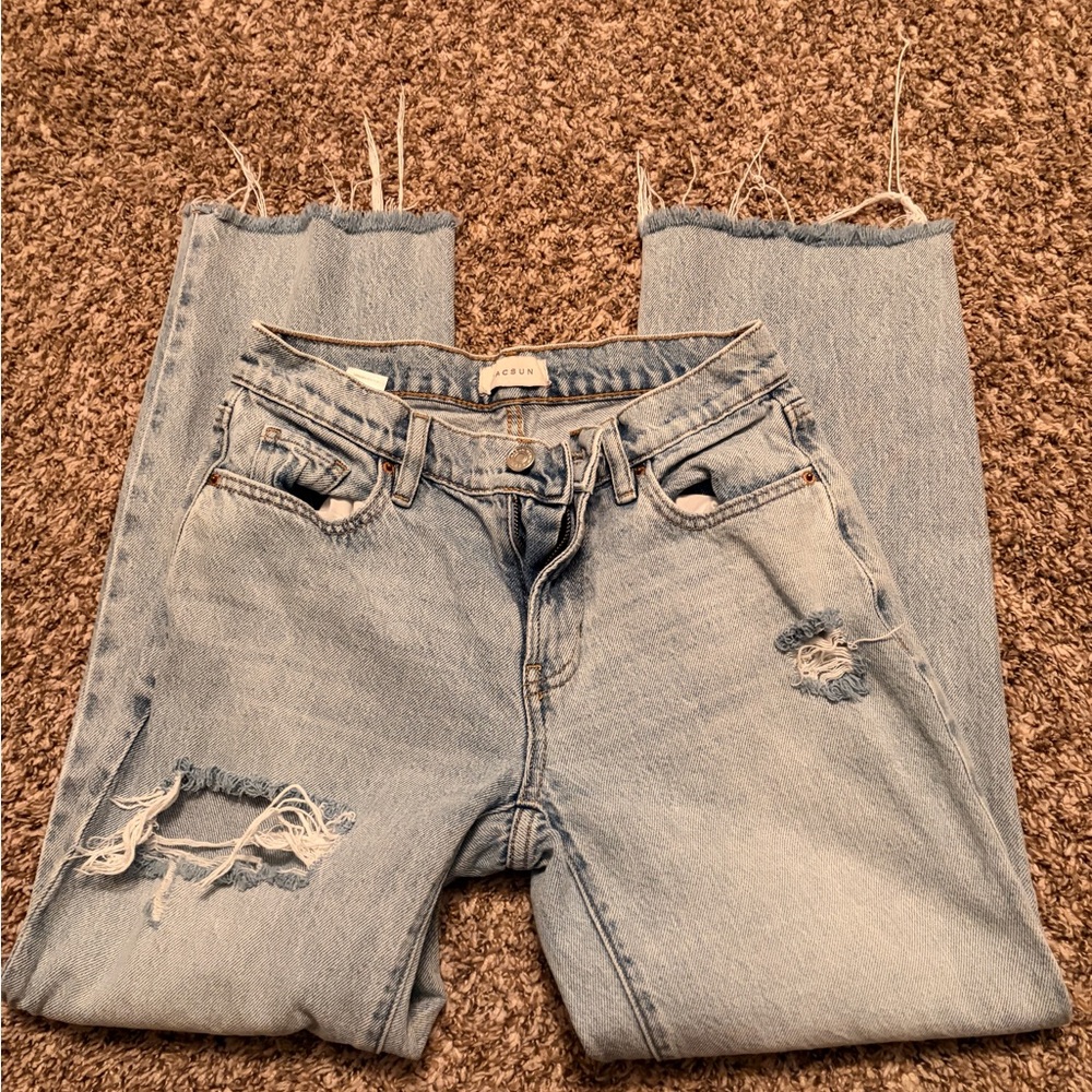 Pacific Sunwear Light Blue Distressed Women's Cropped Jeans